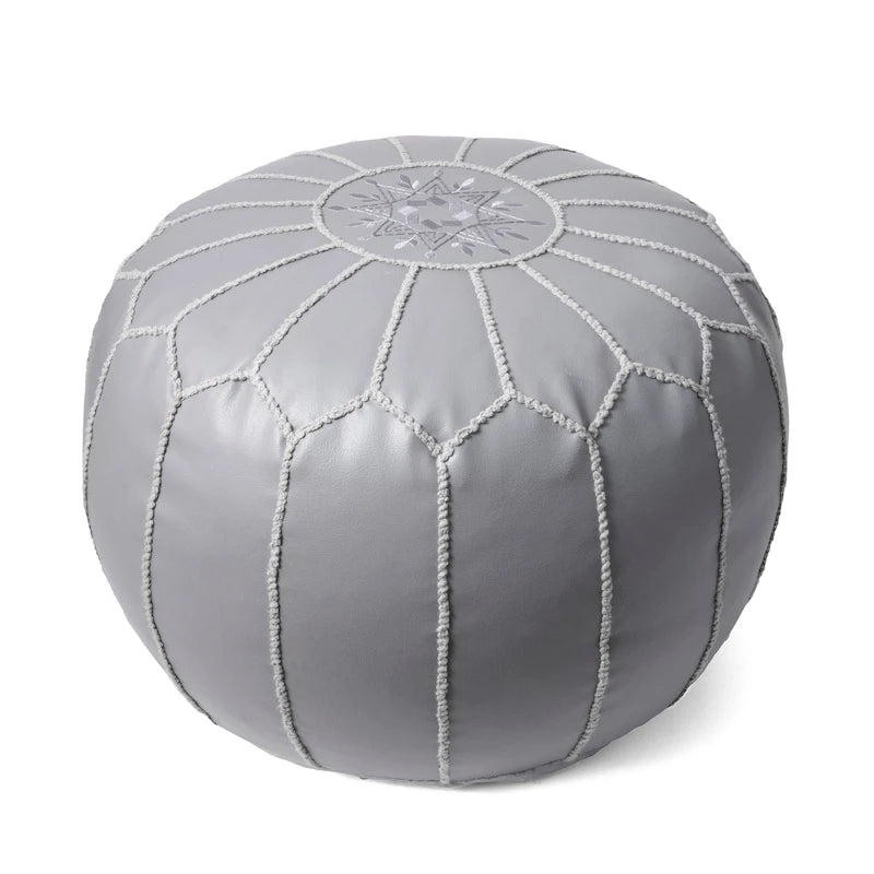 Pouf ottoman rembourré en cuir marocain fait main