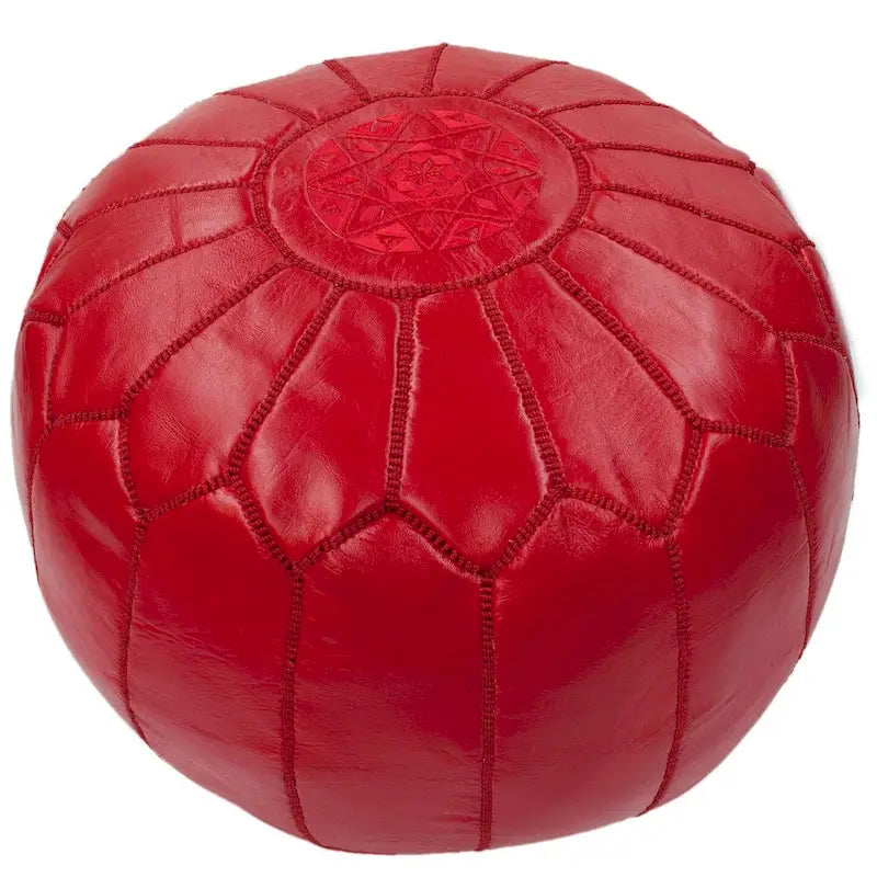 Pouf ottoman rembourré en cuir marocain fait main