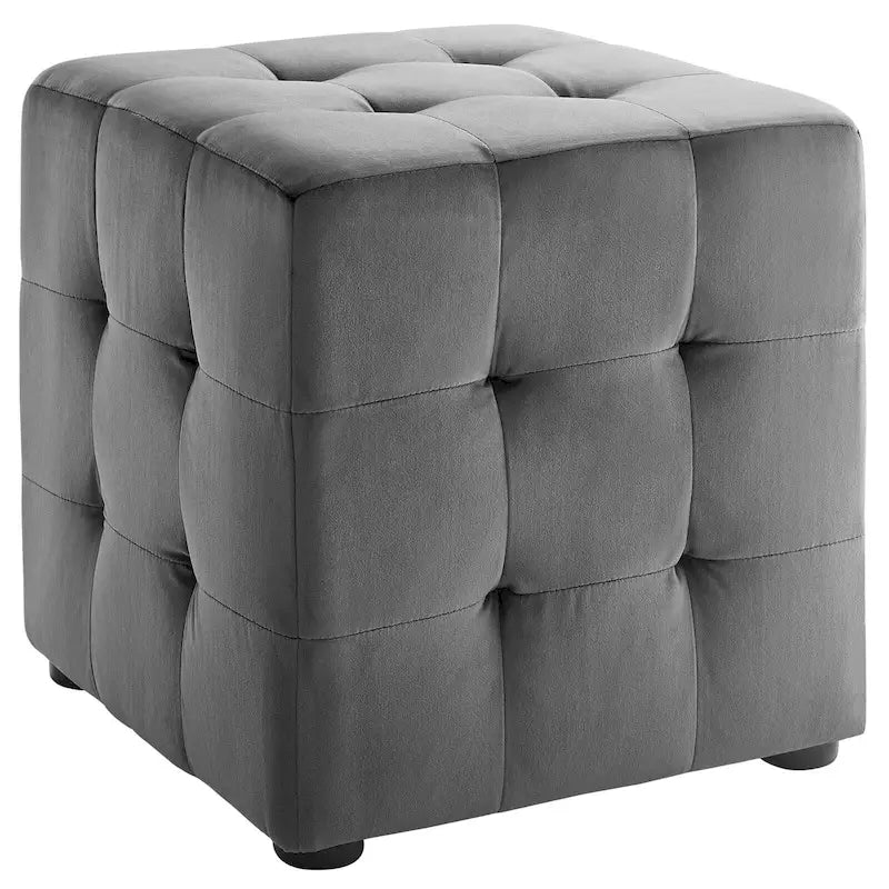 Pouf cube capitonné en velours
