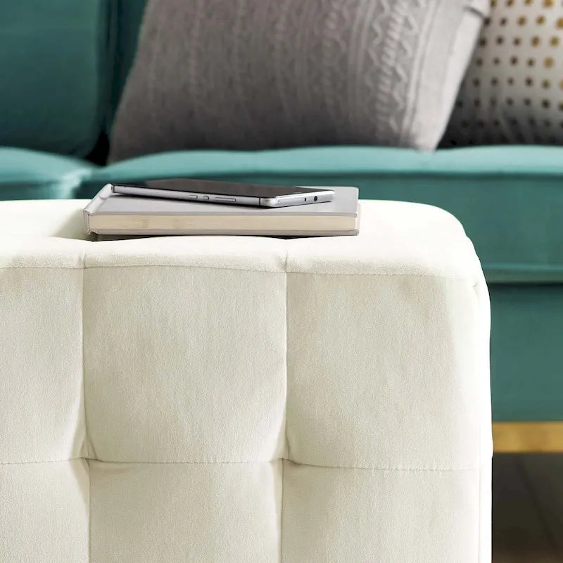 Pouf cube capitonné en velours