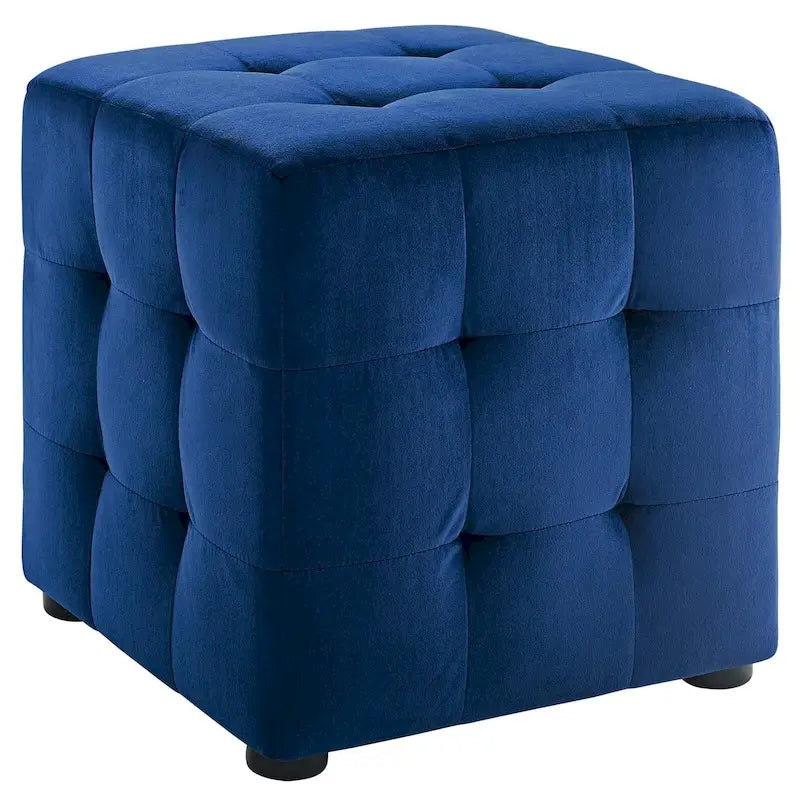 Pouf cube capitonné en velours