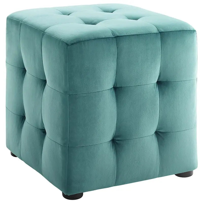 Pouf cube capitonné en velours