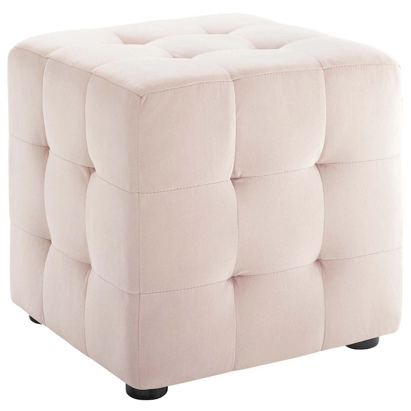 Pouf cube capitonné en velours