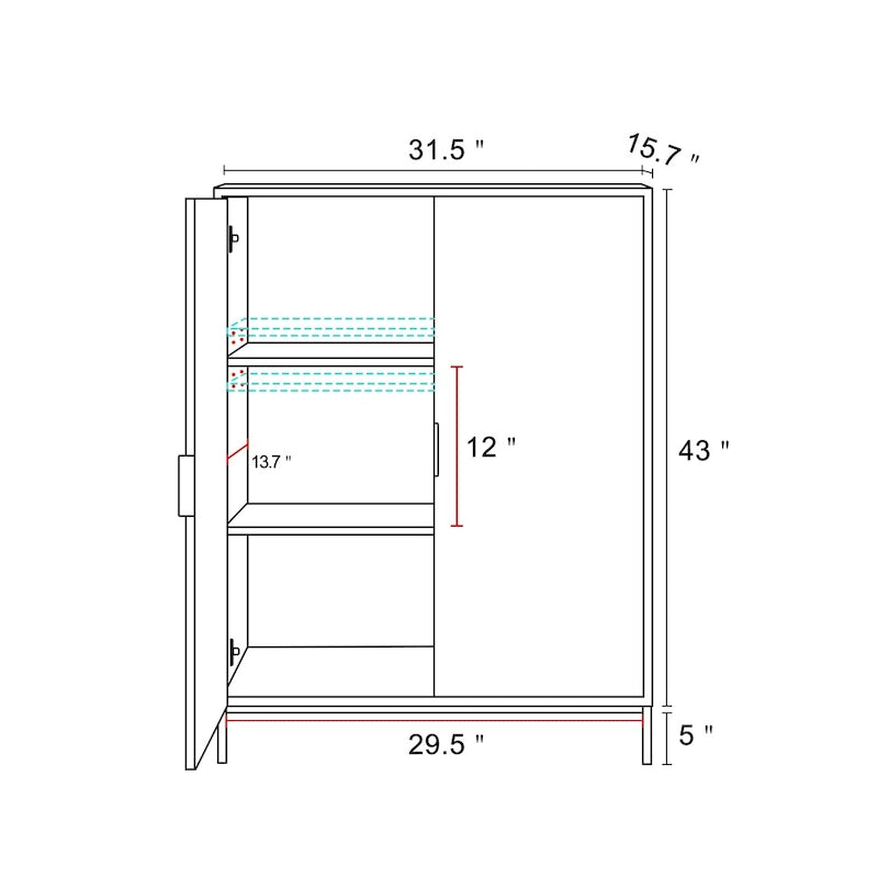 Buffet moderne en bois à 2 portes avec étagères réglables