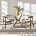 Table à manger ronde en noyer foncé et chaises avec plateau en verre - chaises de salle à manger à dossier incurvé