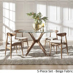 Table à manger ronde en noyer foncé et chaises avec plateau en verre - chaises de salle à manger à dossier incurvé