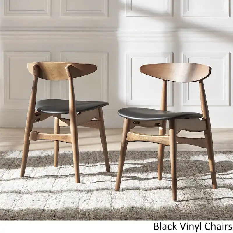 Table à manger ronde en noyer foncé et chaises avec plateau en verre - chaises de salle à manger à dossier incurvé