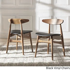 Table à manger ronde en noyer foncé et chaises avec plateau en verre - chaises de salle à manger à dossier incurvé