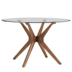 Table à manger ronde en noyer foncé et chaises avec plateau en verre - chaises de salle à manger à dossier incurvé