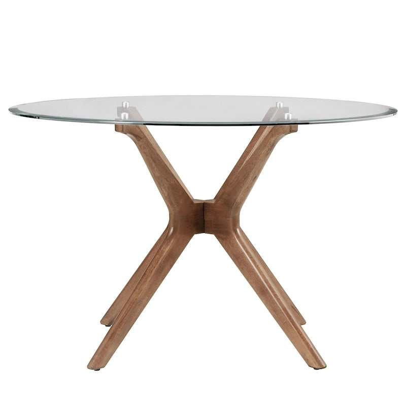 Table à manger ronde en noyer foncé et chaises avec plateau en verre - chaises de salle à manger à dossier incurvé
