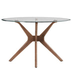 Table à manger ronde en noyer foncé et chaises avec plateau en verre - chaises de salle à manger à dossier incurvé
