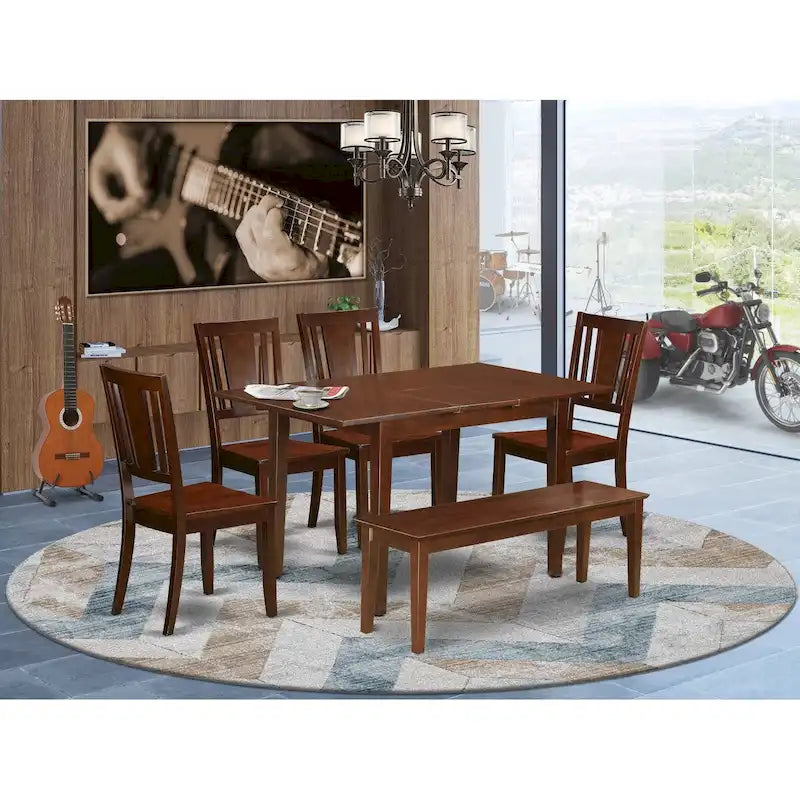 Table à manger East West Furniture – Comprend une table à manger rectangulaire et des chaises de salle à manger avec un banc (options de type d'assise de chaise)