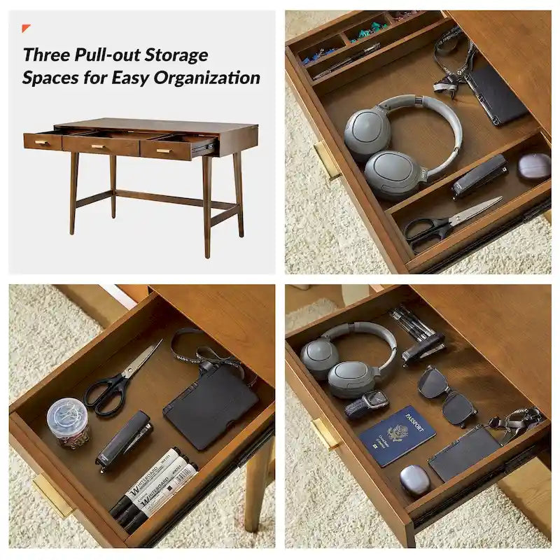 Un bureau d'ordinateur de 122 cm avec un design moderne de style médiéval et des ports USB.