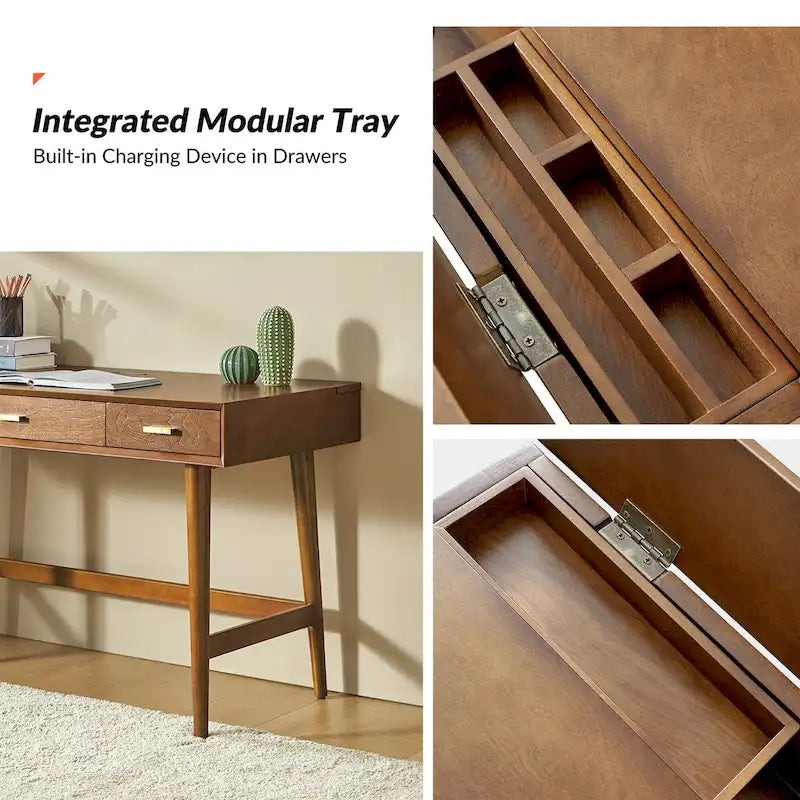 Un bureau d'ordinateur de 122 cm avec un design moderne de style médiéval et des ports USB.