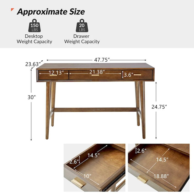 Un bureau d'ordinateur de 122 cm avec un design moderne de style médiéval et des ports USB.