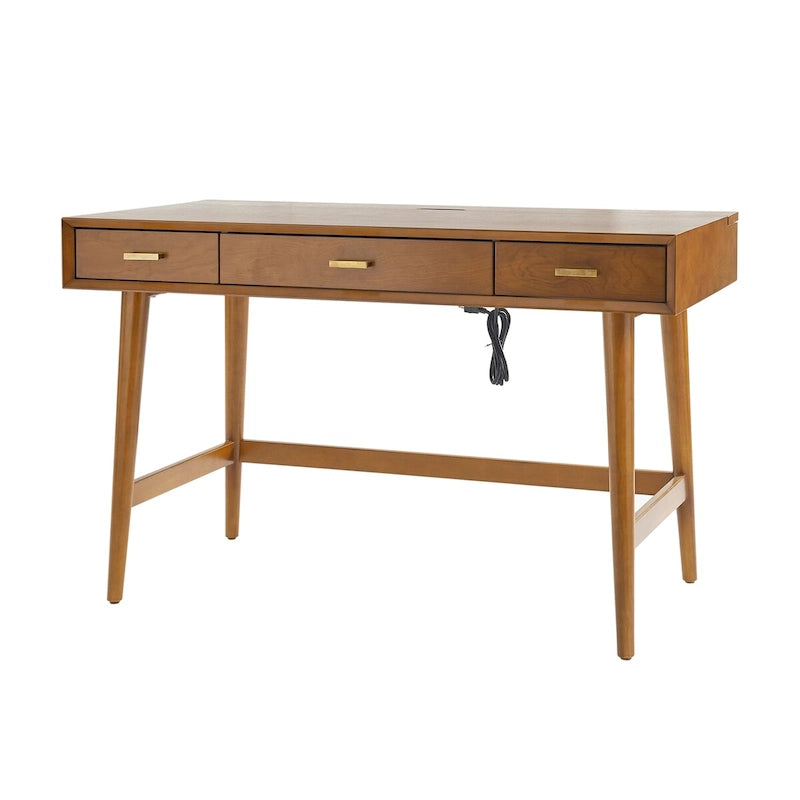 Un bureau d'ordinateur de 122 cm avec un design moderne de style médiéval et des ports USB.