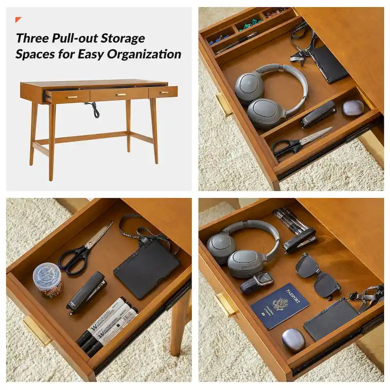 Un bureau d'ordinateur de 122 cm avec un design moderne de style médiéval et des ports USB.