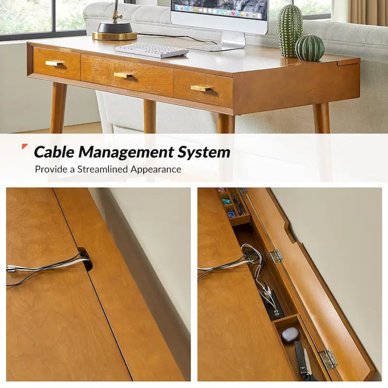 Un bureau d'ordinateur de 122 cm avec un design moderne de style médiéval et des ports USB.