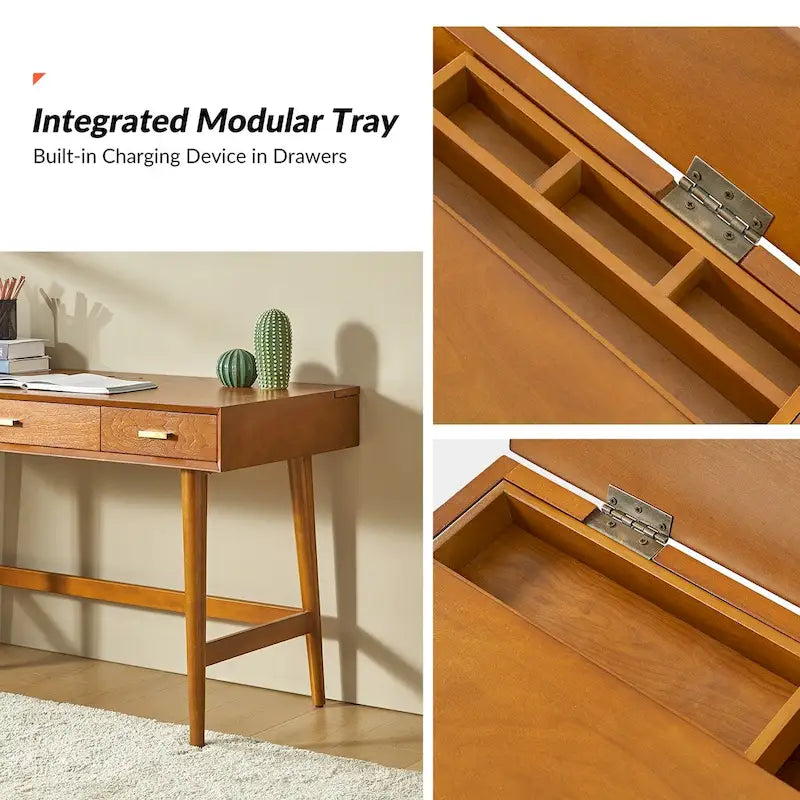 Un bureau d'ordinateur de 122 cm avec un design moderne de style médiéval et des ports USB.