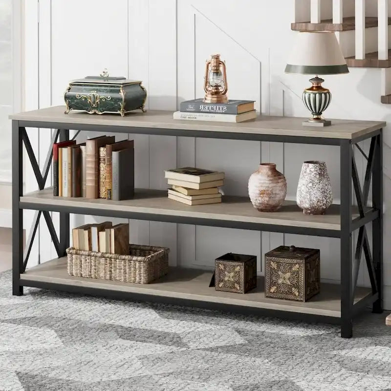 55 Table console étroite à 3 niveaux pour entrée, avec cadre en métal