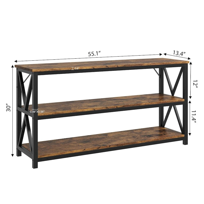 55 Table console étroite à 3 niveaux pour entrée, avec cadre en métal