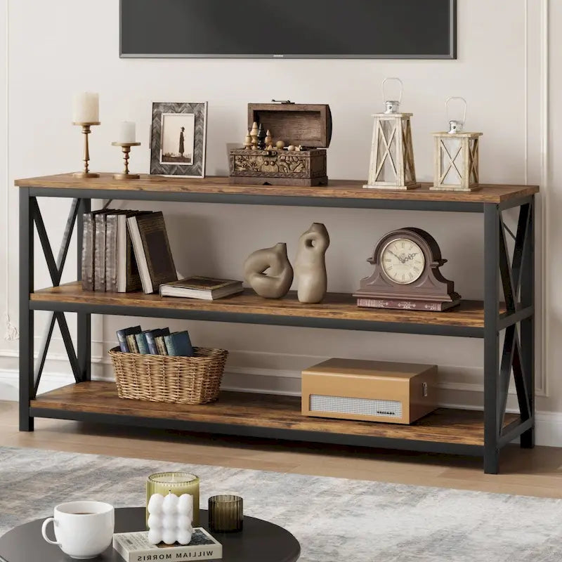 55 Table console étroite à 3 niveaux pour entrée, avec cadre en métal