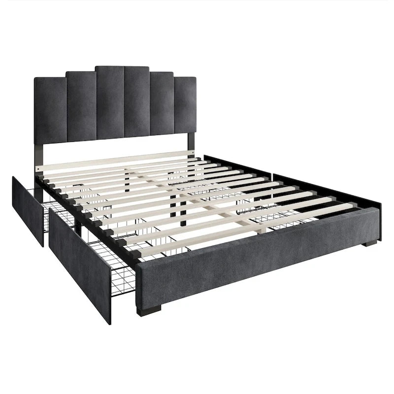 Lit plateforme de rangement entièrement tapissé Yuma
