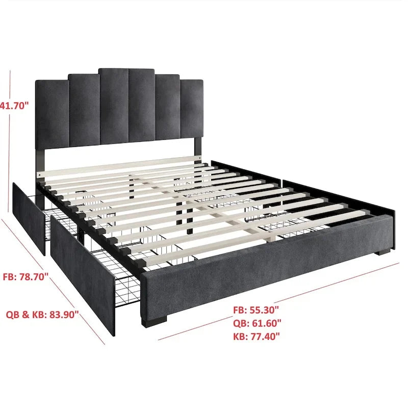 Lit plateforme de rangement entièrement tapissé Yuma