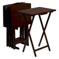Plateaux de télévision pliants en bois avec support de rangement compact, Espresso, 5 pièces - 36.38