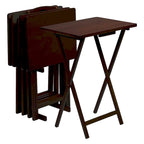 Plateaux de télévision pliants en bois avec support de rangement compact, Espresso, 5 pièces - 36.38