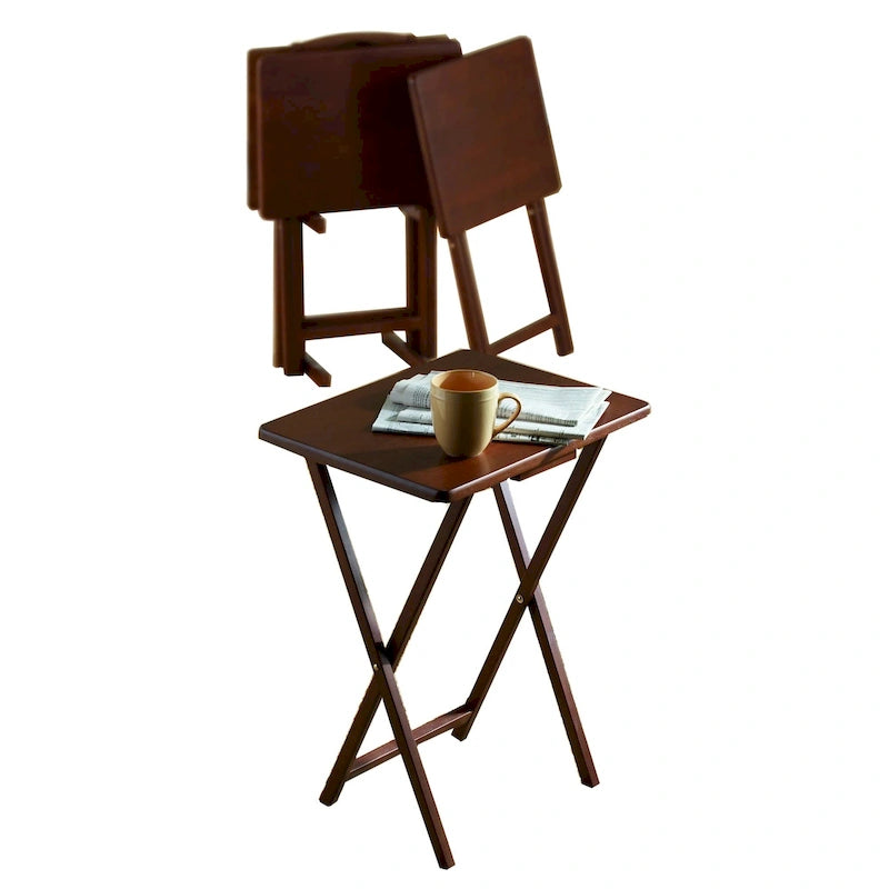 Plateaux de télévision pliants en bois avec support de rangement compact, Espresso, 5 pièces - 36.38