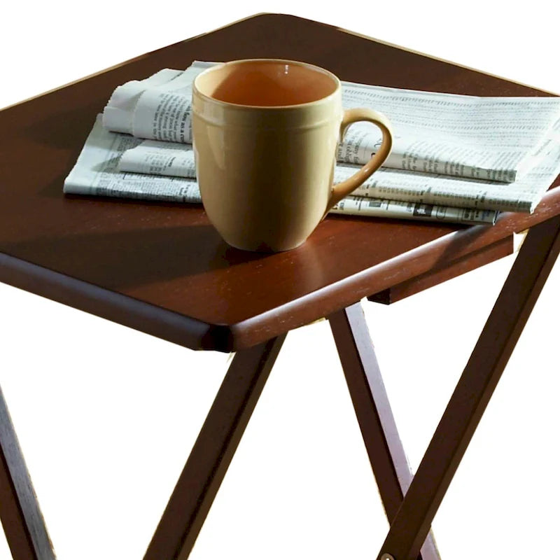 Plateaux de télévision pliants en bois avec support de rangement compact, Espresso, 5 pièces - 36.38