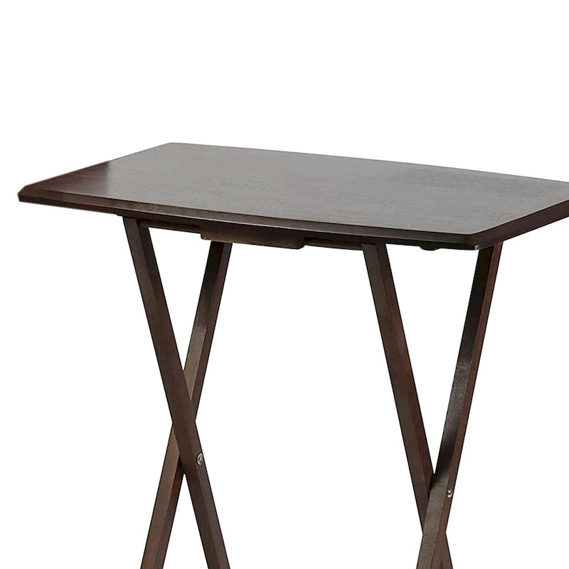 Plateaux de télévision pliants en bois avec support de rangement compact, Espresso, 5 pièces - 36.38