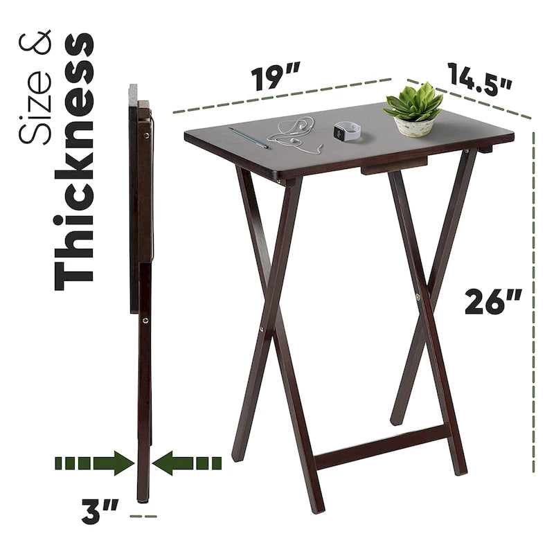 Plateaux de télévision pliants en bois avec support de rangement compact, Espresso, 5 pièces - 36.38
