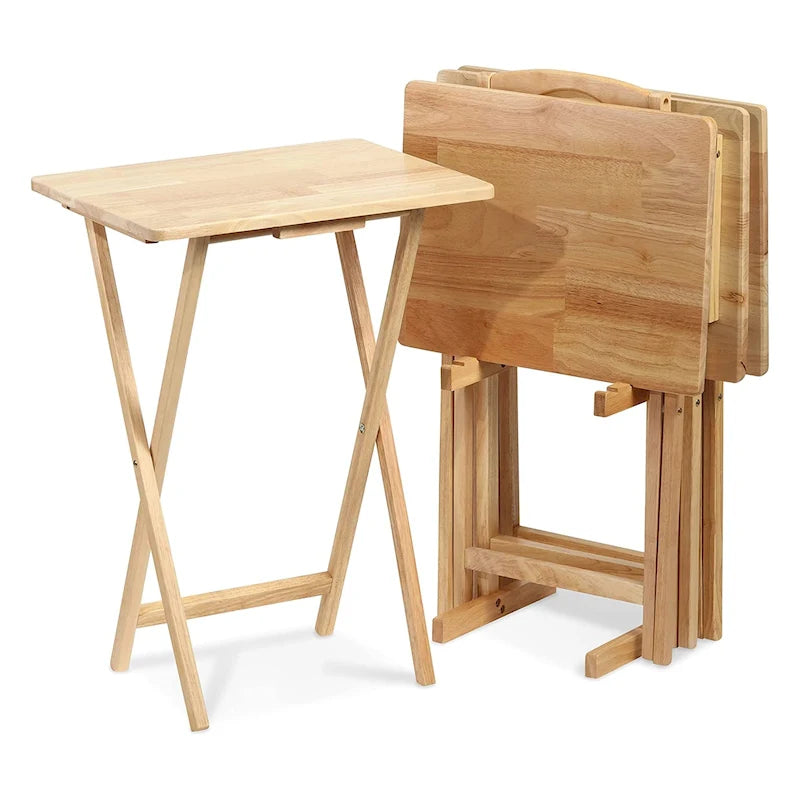 Plateaux de télévision pliants en bois avec support de rangement compact, Espresso, 5 pièces - 36.38