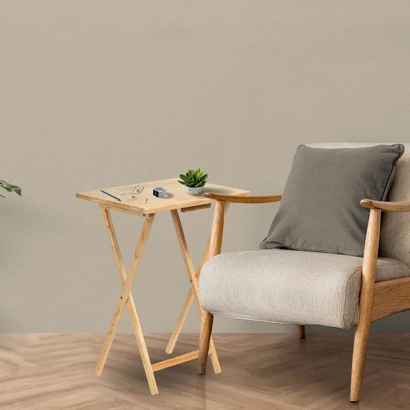 Plateaux de télévision pliants en bois avec support de rangement compact, Espresso, 5 pièces - 36.38