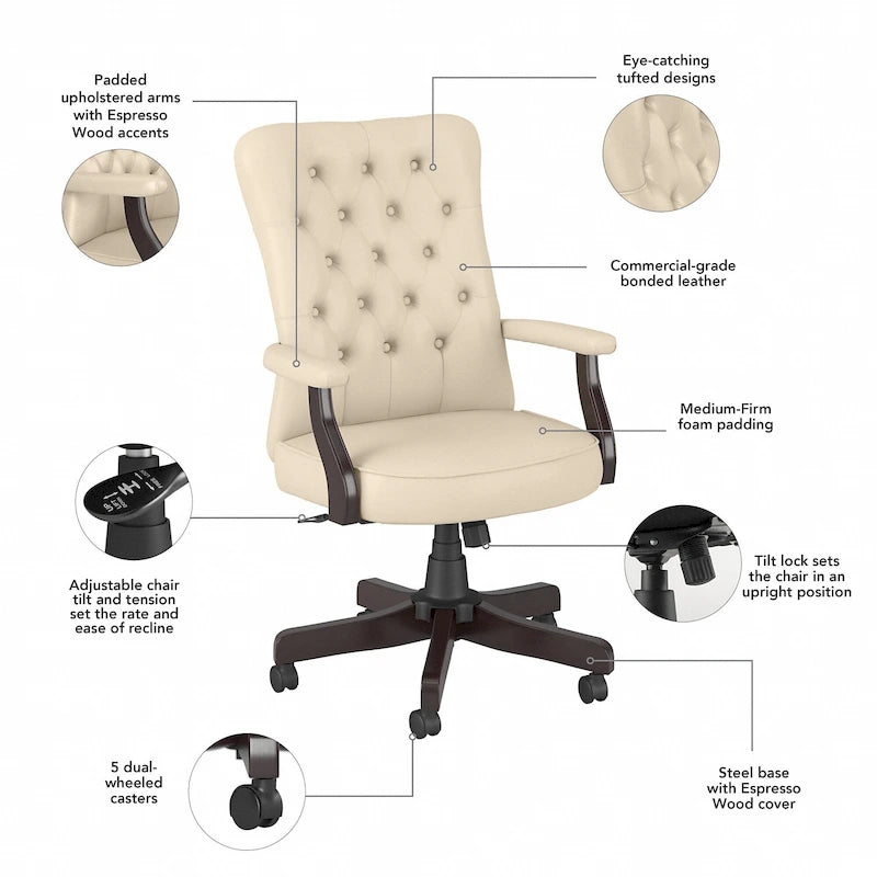 Fauteuil de bureau haut dossier avec accoudoirs et coussins