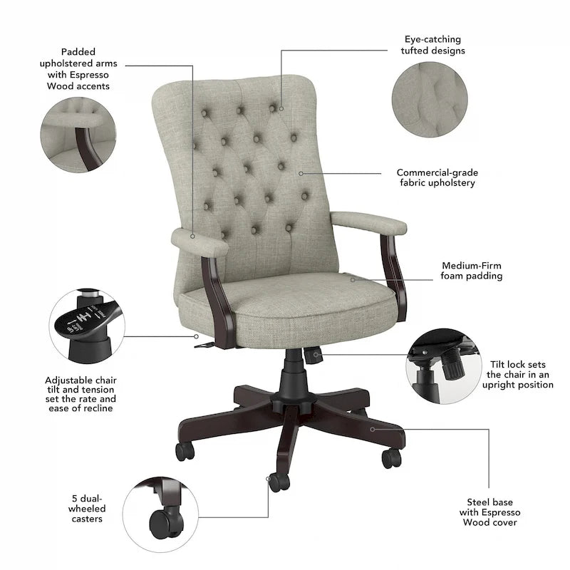 Fauteuil de bureau haut dossier avec accoudoirs et coussins
