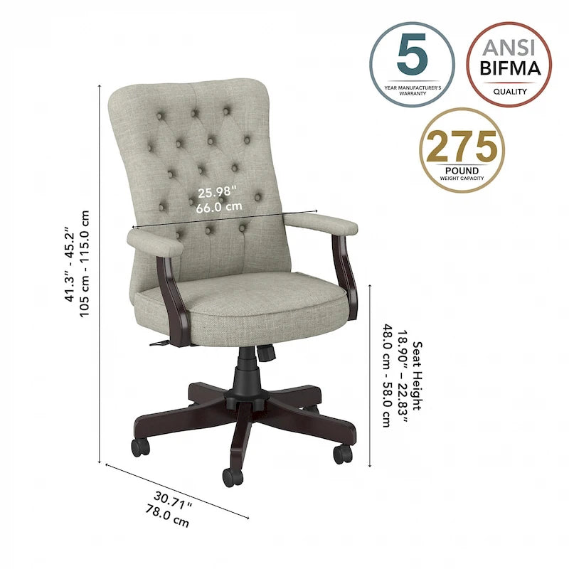 Fauteuil de bureau haut dossier avec accoudoirs et coussins